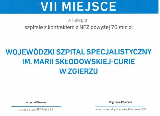 Wyróżnienie dla Wojewódzkiego Szpitala Specjalistycznego w Zgierzu